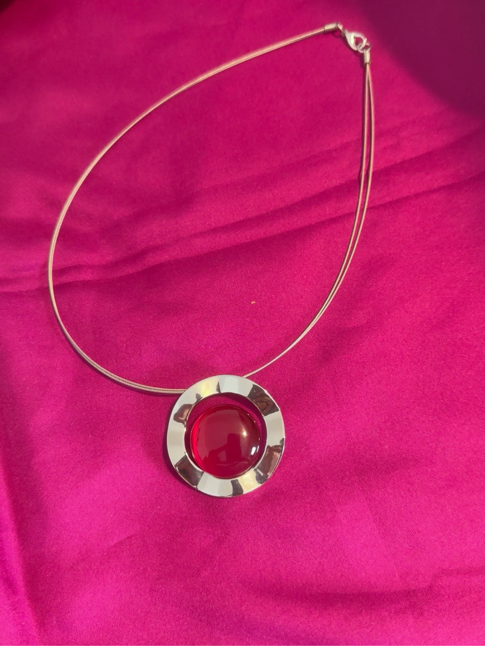 Modern style steel necklace with red crystal – photo 2